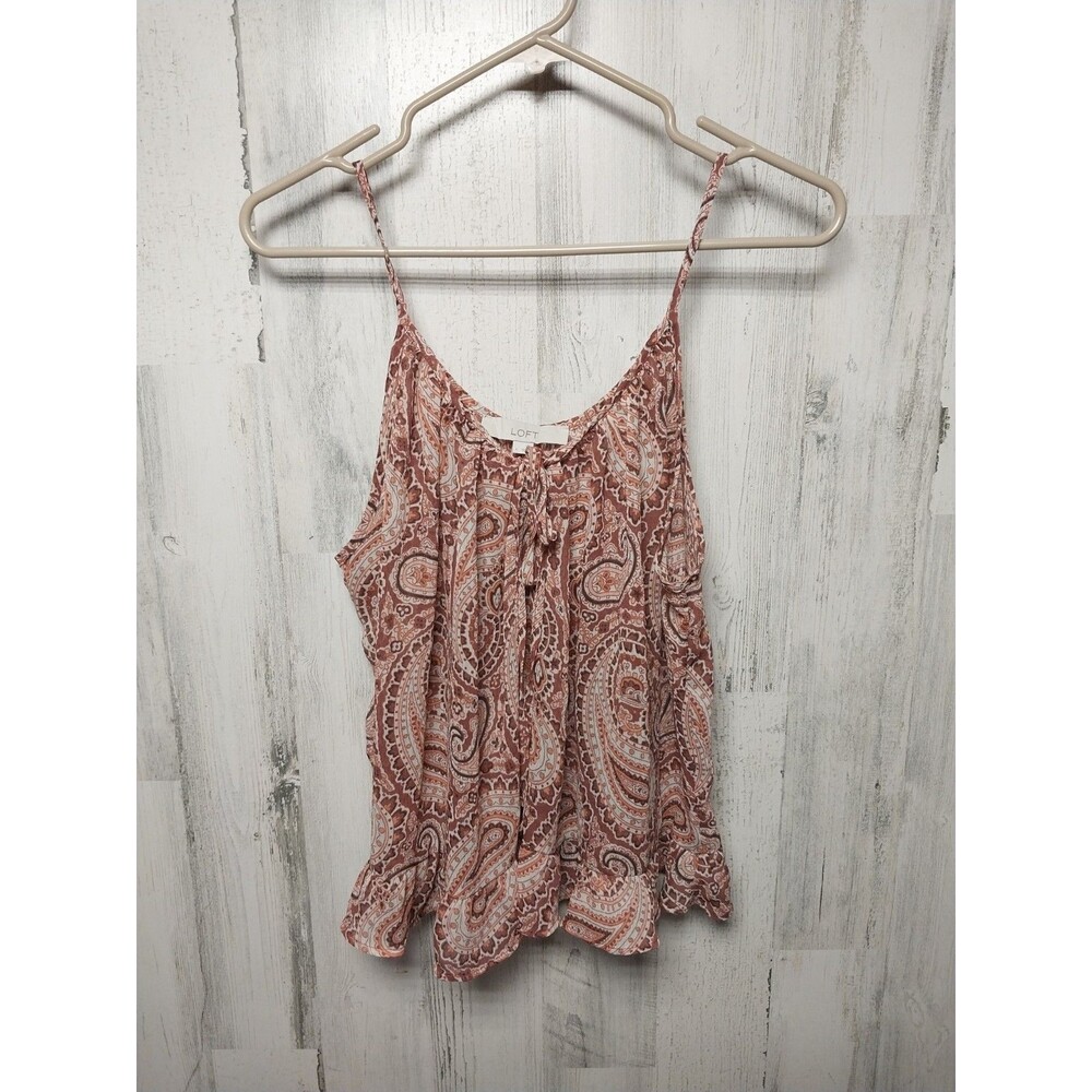 LOFT paisley Keyhole Ruffle Hem Cami Large Sheer